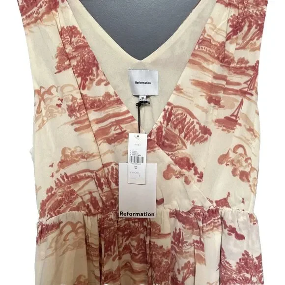 New NWT Reformation Farah Size 10 Sleeveless V-Neck Midi Blush/Ivory Dress - Picture 10 of 11